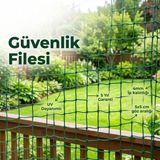 Güneybey File Güvenlik Filesi | 2 x 2 Metre | Yeşil | 4 mm Ip, 5x5 cm Göz Açıklığı - 2x2 M