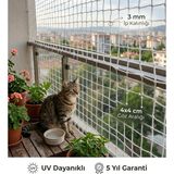 Güneybey File Kedi Balkon Filesi | 2 x 5 Metre | Beyaz | 3 mm Ip, 4x4 cm Göz Açıklığı - 2x5 M