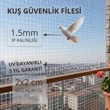Güneybey File Kuş Balkon Filesi | 1,5 x 2 Metre | Beyaz | 1.5 mm Ip, 2x2 cm Göz Açıklığı - 1,5x2 M