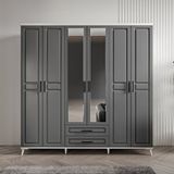GuneyStore Gözde 6 Kapaklı Aynalı Komple MDF Antrasit Beyaz Gardırop