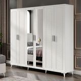 GuneyStore Komple Mdf Paris 6 Kapaklı Beyaz Aynalı Gardırop