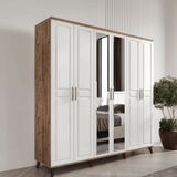 GuneyStore Komple Mdf Sport 6 Kapaklı Aynalı Atlantik Çam Beyaz Gardırop