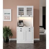 Guneystore Luna 2 Kapaklı Kahve Köşesi – 93 cm Mdf, LED Aydınlatmalı, Çok Amaçlı Mutfak ve Airfryer Dolabı - Beyaz