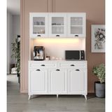 GuneyStore Luna Kahve Köşesi - Mdf - 140 cm - Ayaklı -Beyaz Mutfak Dolabı - LED Aydınlatmalı