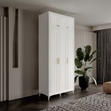 Guneystore Milas Gold 3 Kapaklı Komple Mdf Ayaklı Yüklüklü Beyaz Gardırop - Elbise Dolabı - Yüklük Dolabı