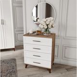 Guneystore Paris 4 Çekmeceli Aynalı Komple Mdf Atlantik Çam - Beyaz Şifonyer