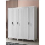 GuneyStore Paris 5 Kapaklı Komple Mdf Atlantik Çam Beyaz Gardırop