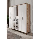 GuneyStore Paris 6 Kapaklı Atlantik Çam Beyaz Aynalı Gardırop