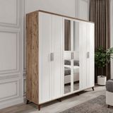 GuneyStore Paris 6 Kapaklı Aynalı Komple Mdf Atlantik Çam Beyaz Gardırop