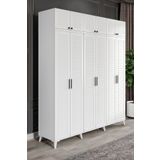 GuneyStore Paris Komple MDF 6 Kapaklı Yüklüklü Beyaz Gardırop