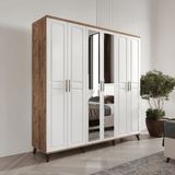 GuneyStore Sport 6 Kapaklı Atlantik Çam Beyaz Aynalı Gardırop