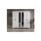 GuneyStore Sport 6 Kapaklı Aynalı Komple Mdf Beyaz Gardırop
