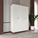 GuneyStore Ücretsiz Montaj - %100 MDF Bohem 4 Kapaklı Atlantik Çam Beyaz Gardırop - MDF Dolap - Elbise Dolabı