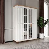 GuneyStore Ücretsiz Montaj - %100 MDF Bohem 4 Kapaklı Aynalı Atlantik Çam Beyaz Gardırop - MDF Dolap - Elbise Dolabı
