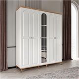GuneyStore Ücretsiz Montaj - %100 MDF Bohem 5 Kapaklı Aynalı Atlantik Çam Beyaz Gardırop - MDF Dolap - Elbise Dolabı