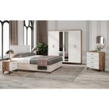 Guneystore Ücretsiz Montaj - %100 MDF Paris 6 Kapaklı Atlantik Çam-Beyaz Yatak Odası Takımı (Bazalı) - MDF Dolap - Elbise Dolabı - Atlantik Çam - Beyaz