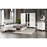 GuneyStore Ücretsiz Montaj - %100 MDF Paris 6 Kapaklı Beyaz Yatak Odası Takımı Bazalı