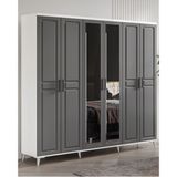 GuneyStore Ücretsiz Montaj - %100 MDF Sport 6 Kapaklı Antrasit Beyaz Aynalı Gardırop - MDF Dolap - Elbise Dolabı