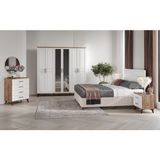 GuneyStore Ücretsiz Montaj -%100 MDF Sport 6 Kapaklı Atlantik Çam-Beyaz Yatak Odası Takımı (Bazalı) - Atlantik Çam - Beyaz
