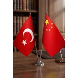 Günışığı Atölyesi Çin Halk Cumhuriyeti Bayrağı Türk Bayrağı Masaüstü İkili Krom Direk Masa Bayrağı