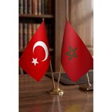 Günışığı Atölyesi Fas Bayrağı Türk Bayrağı Masaüstü İkili Pirinç Direk Masa Bayrağı