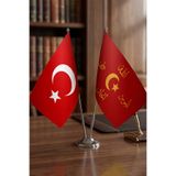 Günışığı Atölyesi İttihat ve Terakki Sancağı Bayrağı Türk Bayrağı Masaüstü İkili Krom Direk Masa Bayrağı