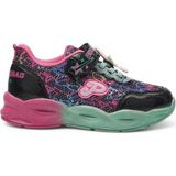 Günlük Cırtlı Kız Çocuk Spor Ayakkabı Renkli Simli Hafif Taban Süs Detay Lastik Bağcık Sneaker 4010 (Siyah-Pembe)