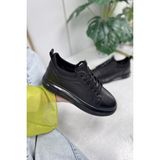 Günlük Erkek Ayakkabı Iç Dış Deri Bağcıklı Kalın Yüksek Taban Bilek Destek Hafif Sneaker 300 - Siyah