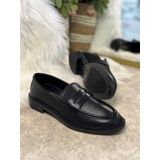 Günlük Kadın Düz Loafer Klasik Desenli Taban Zincirli Oval Burunlu Makosen Sade Şık Ayakkabı 130