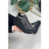 Günlük Kadın Sneaker Cırt Cırtlı Yüksek Topuk Tırtıklı Kaymaz Taban Yürüyüş Spor Ayakkabı 251 (Siyah)