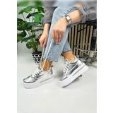 Günlük Kadın Sneaker Gizli Kalın Topuklu Taş Detaylı Oval Burun Bağcıklı Spor Ayakkabı F70