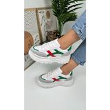 Günlük Kadın Sneaker Kalın Yüksek Taban Bağcıklı Rahat Tiger Şeritli Spor Ayakkabı 032 - Gri - Yeşil - Kırmızı