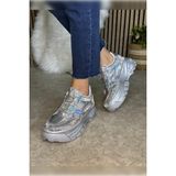 Günlük Kadın Sneaker Kalın Yüksek Taban Bağcıklı Rahat Tiger Şeritli Spor Ayakkabı 032 - Hologram
