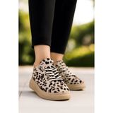 Günlük Kadın Sneaker Leopar Desenli Bağcıklı Oval Burun Yüksek Kalın Topuklu Spor Ayakkabı 313 Açık Leopar