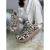 Günlük Kadın Sneaker Leopar Desenli Bağcıklı Oval Burun Yüksek Kalın Topuklu Spor Ayakkabı 313