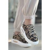 Günlük Kadın Sneaker Örgü Bağcıklı Hafif Kalın Yüksek Balon Taban Yürüyüş Spor Ayakkabı 5750 (Leopar)