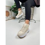 Günlük Kadın Sneaker Simli Bağcıklı Yüksek Kalın Topuklu Bilekli Rahat Hafif Spor Ayakkabı 2410