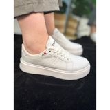 Günlük Kadın Spor Ayakkabı Ortopedik Vegan Deri Bağcık Hafif Kalın Yüksek Taban Yürüyüş Sneaker 102 (Beyaz)