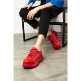 Günlük Kadın Spor Ayakkabı Yüksek Taban 6 cm Sneaker Siyah - Beyaz - Bej - Rugan - Süet 001 - Kırmızı