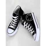 Günlük Keten Rahat Bilekli Siyah Uzun Convers Smile Baskılı Sneaker Spor Ayakkabı - Siyah - Fuşya - Lila