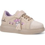 Günlük Kız Çocuk Sneaker Püskül Detaylı Oval Simli Burun Lastik Bağcıklı Cırtlı Spor Ayakkabı 3740 Bej