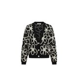 Günlük Moda Siyah Beyaz Çiçek Desenli V Yaka Hırka, Uzun Kollu, Süzene Detaylı Tül Hırka (L/XL)