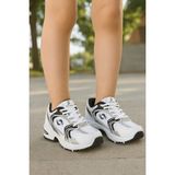 Günlük Unisex Beyaz Siyah Sneaker Kaymaz Yüksek Taban Desenli Triko Bağcıklı Koşu Spor Ayakkabı - Beyaz - Siyah