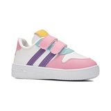 Günlük Unisex Çocuk Renkli Sneaker Bağcıklı ve Cırtlı Hafif Kaymaz Taban Rahat Spor Ayakkabı ZL001 - Beyaz - Pembe - Mor