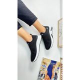 Günlük Unisex Sneaker Slip-on Nefes Alabilen Hafif Yürüyüş Bağcıksız Esnek Spor Ayakkabı 041f Siyah-beyaz