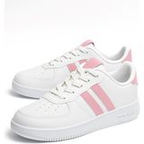 Günlük Unisex Spor Ayakkabı Bağcıklı Dikiş Detaylı Hafif Kalın Yüksek Taban Sneaker 4005 - Beyaz - Pembe