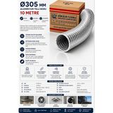 Günlüler 305 mm 10 Metre Esnek Telli Alüminyum Aspiratör ve Havalandırma Borusu - Gri
