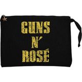 Guns N Rose Text Yellow Siyah Clutch Astarlı Cüzdan / El Çantası - 25x18cm