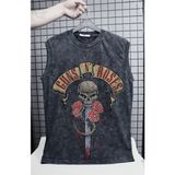 Guns N' Roses Baskılı Yıkamalı Kolsuz Tişört, Unisex Rock Band Temalı Sıfır Kollu Retro Atlet - Siyah - 3XL