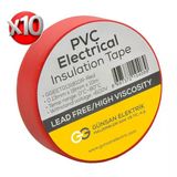 Günsan 10'Lu Elektrik İzolasyon Bandı - 18Mm X 10 Metre - Güçlü Yapışkanlı - Uv Ve Neme Dayanıklı - Alev İletmez - 600V Pvc İzole Elektrik Bandı - Kırmızı (10 Adet)